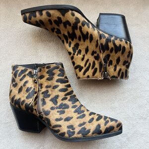 Sam Edelman Walden Leopard Fur Block Heel Ankle Boot Bootie Women 7 Animal Zip